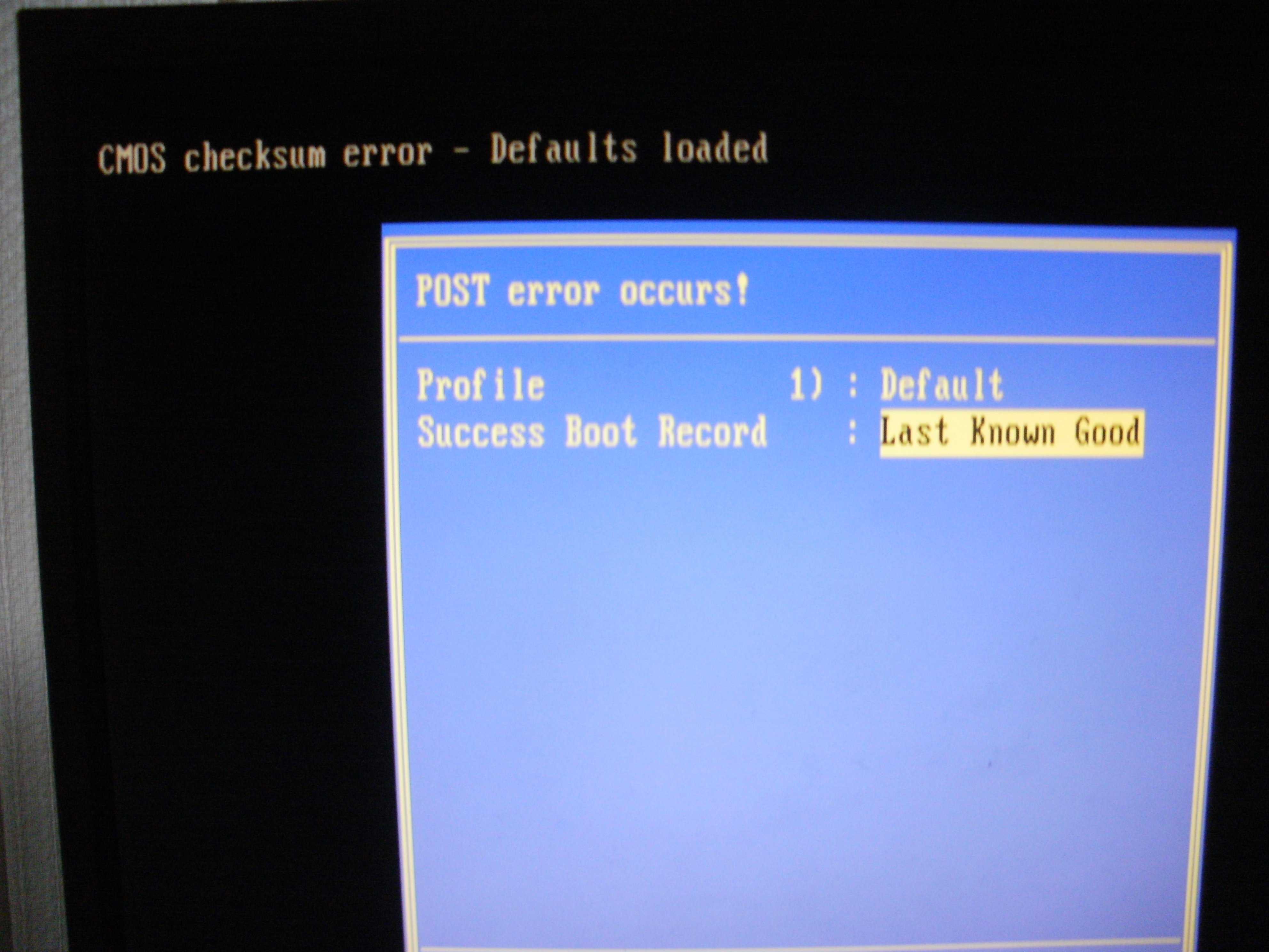 Cmos checksum error - defaults loaded