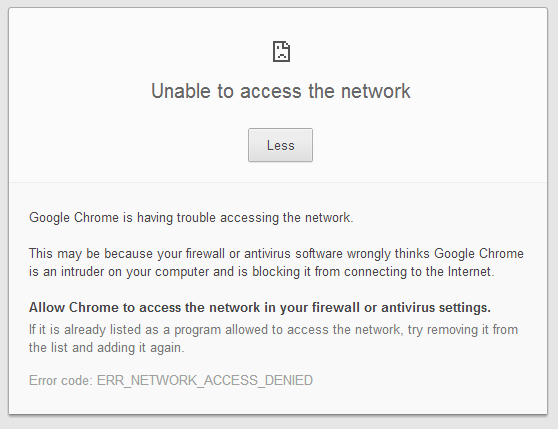 How to fix err network access denied error in chrome