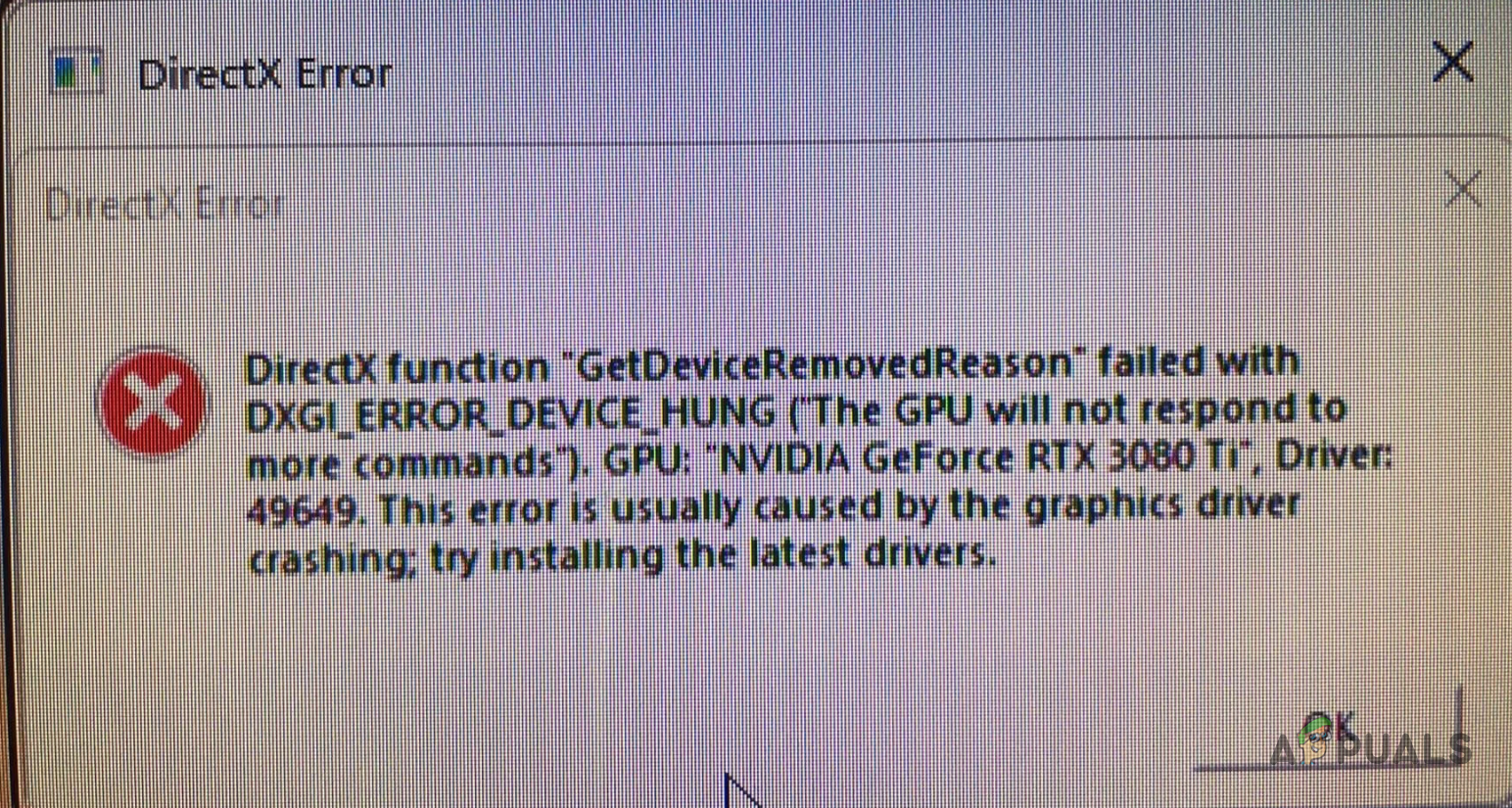 How to fix directx function getdeviceremovedreason failed error on windows