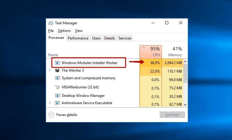 Windows modules installer worker (tiworker.exe) high cpu & disk usage