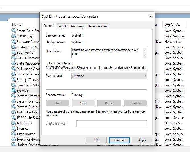 Служба узла sysmain грузит диск в windows 10