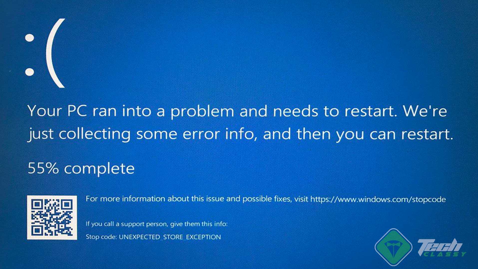 UNEXPECTED STORE EXCEPTION - это ошибка синего экрана BSOD в Windows 10, которая указывает, что компонент хранилища обнаружил неожиданное исключение Это