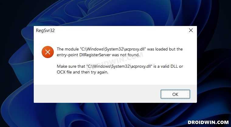 Модуль загружен но точка входа dllregisterserver не найдена windows 7