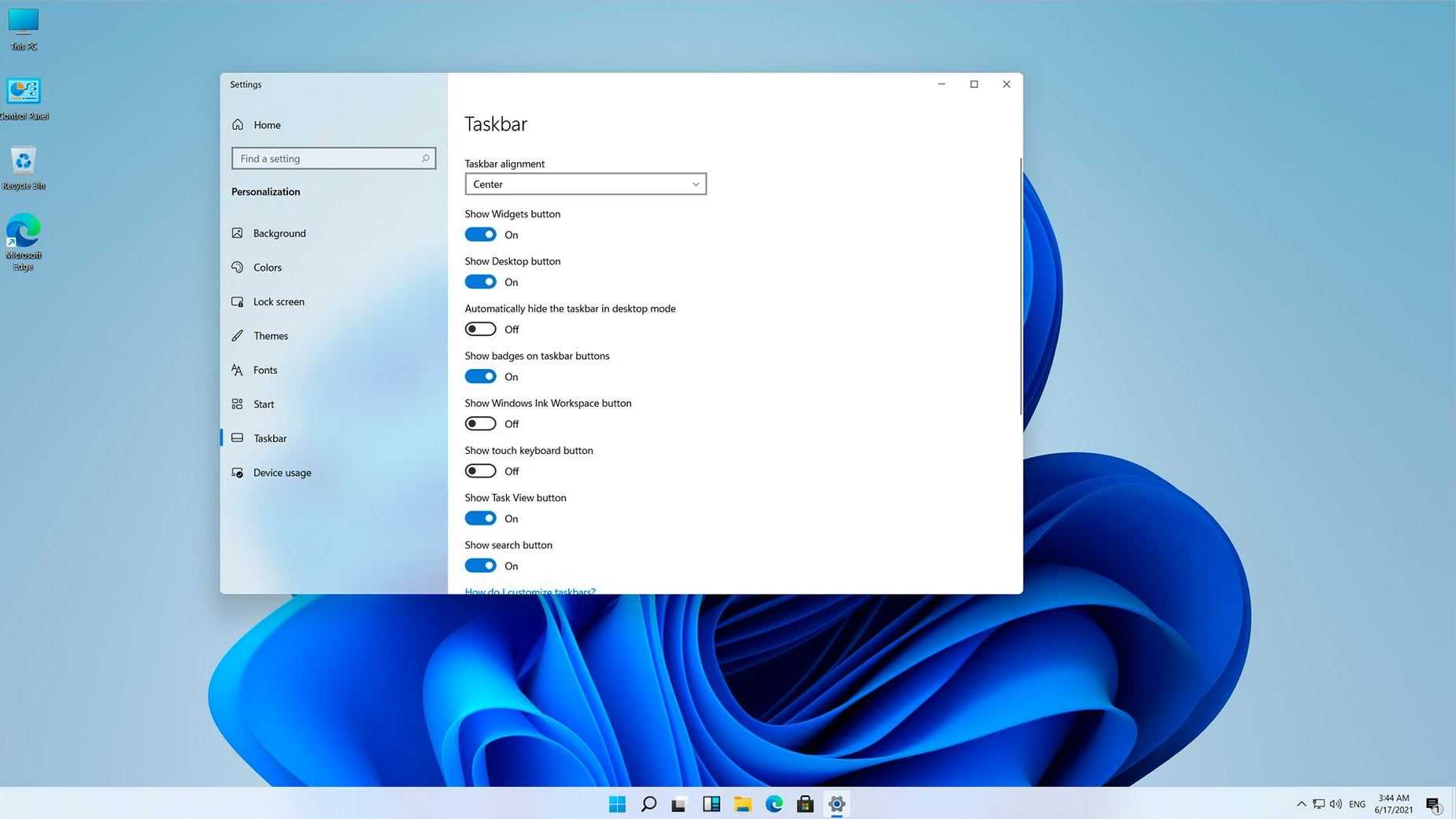 Как настроить панель задач windows 11?