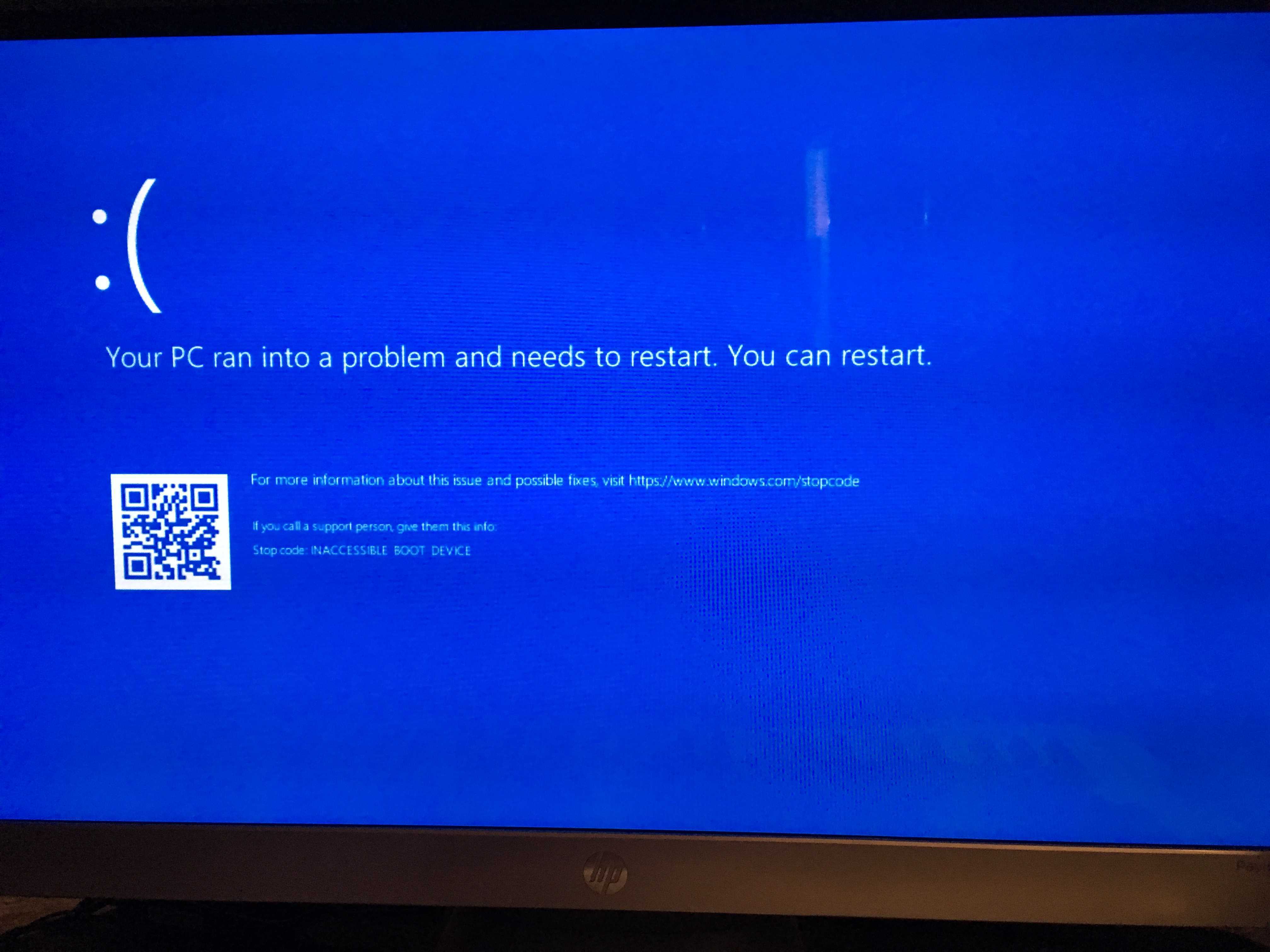 Inaccessible boot device windows 10 как исправить