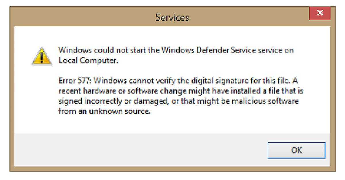 Ошибка 577 в встроенном антивирусе Безопасность Windows появляется тогда, когда антивирус пытается запуститься и идет конфликт с другим ПО безопасности По